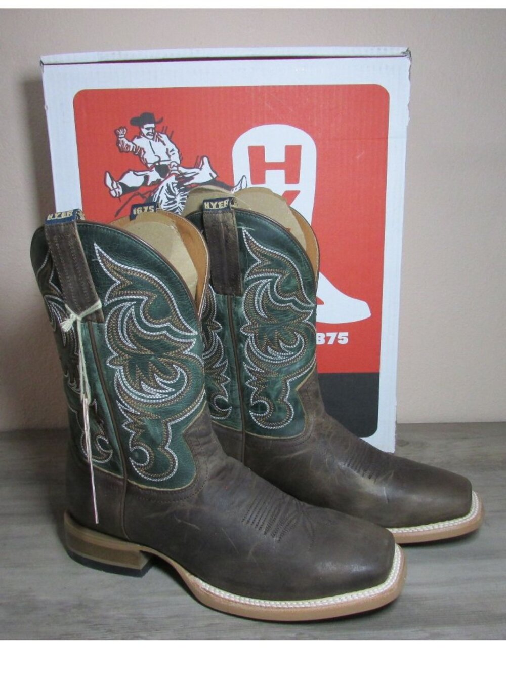 Hyer Men's Wide Square Toe 11" Bucklin Boots Brown/Green HM11038